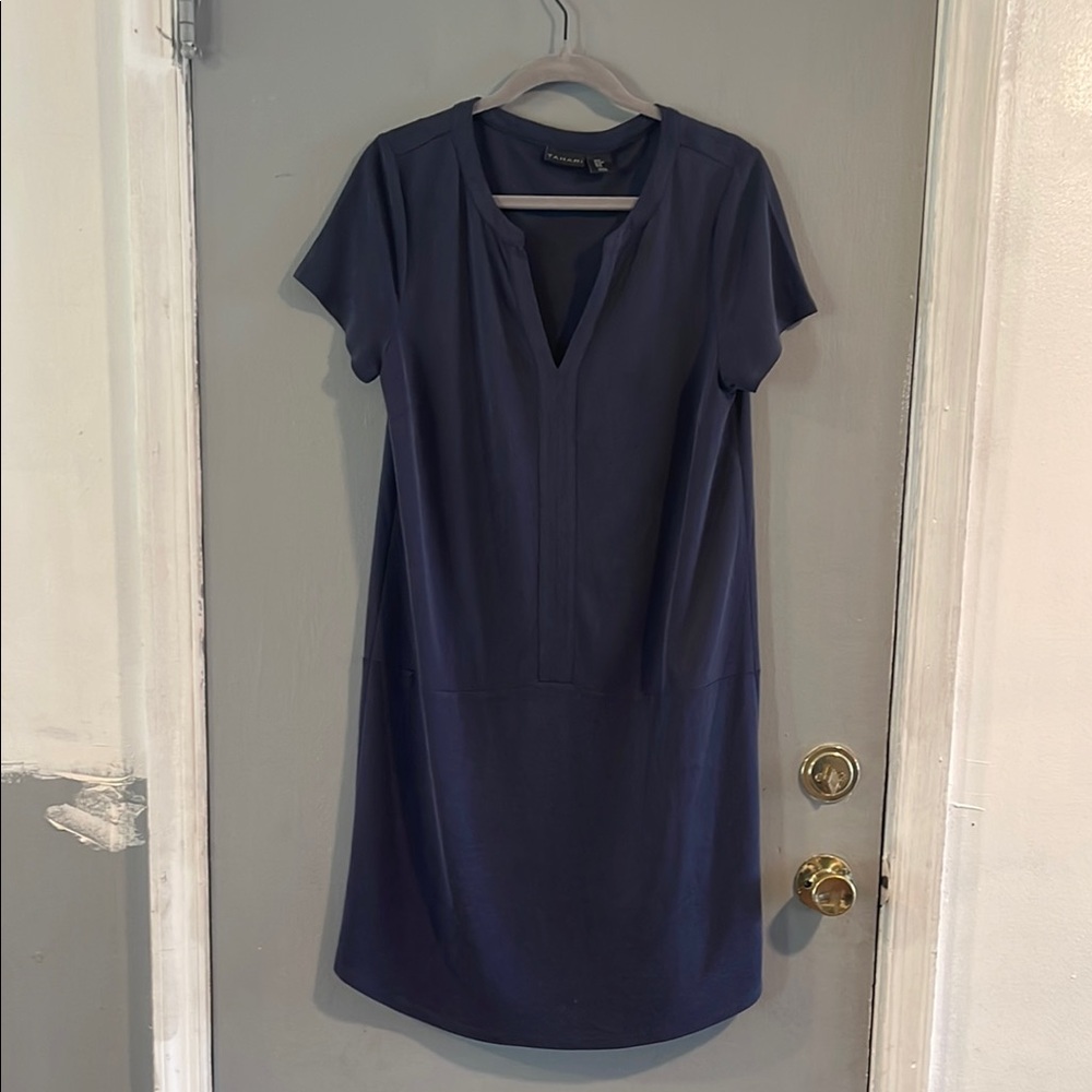 Tahari Blue‎ Sheath Dress V-Neck Short Sleeve Size M
